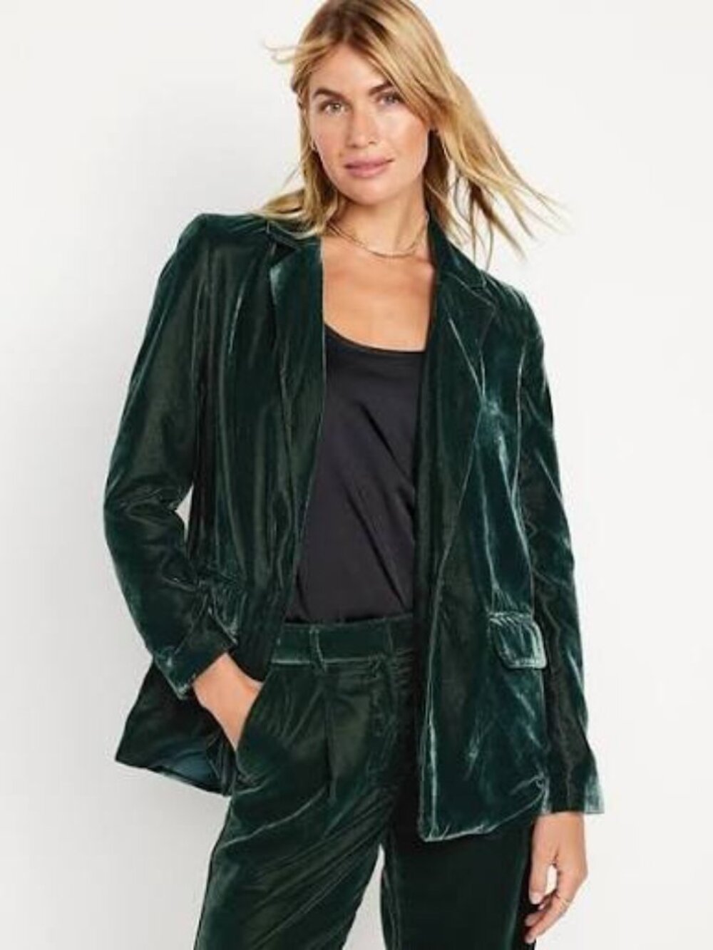 NWT ** Old Navy Dark Green Velvet One Button Blazer - Size Medium